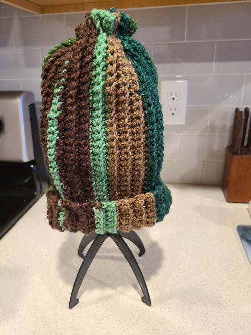 Adult crocheted beanie with collected top 